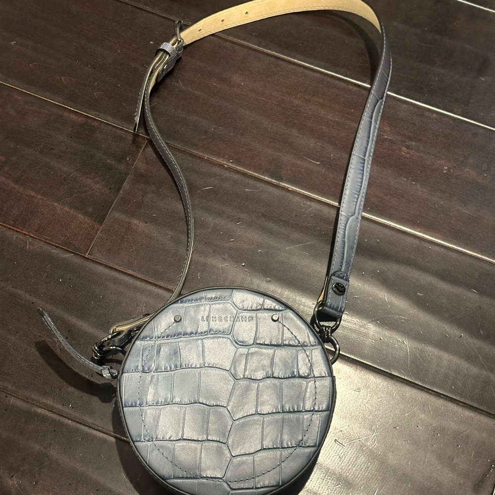 Longchamp Blue Crocodile Embossed Crossbody Bag